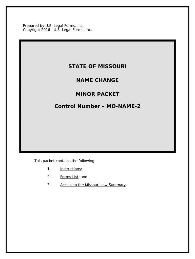 Missouri Name Change Instructions and Forms Package for a Minor Missouri