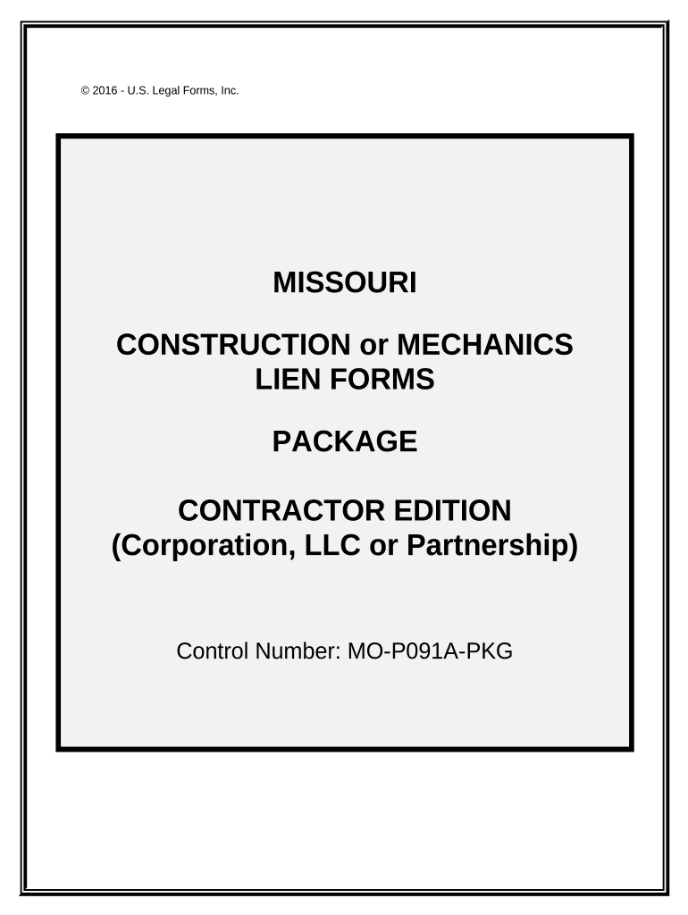 Missouri Construction or Mechanics Lien Package Corporation Missouri  Form