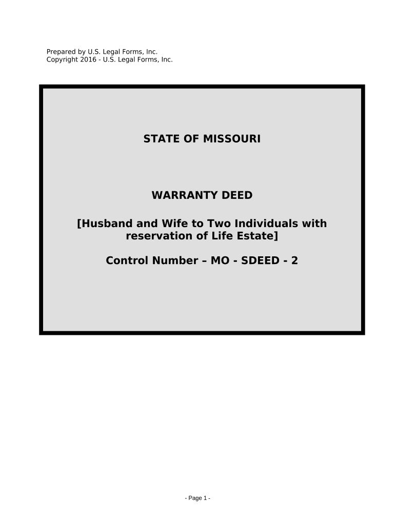 Warranty Deed for Parents to Child with Reservation of Life Estate Missouri  Form
