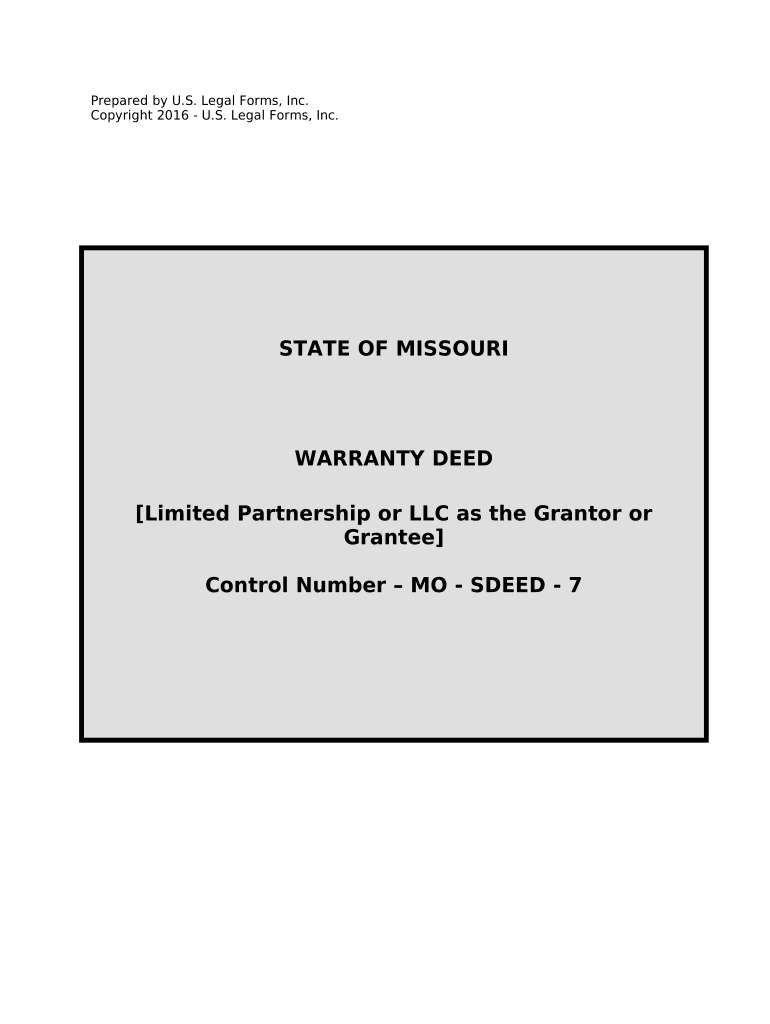 Warranty Deed from Limited Partnership or LLC is the Grantor, or Grantee Missouri  Form