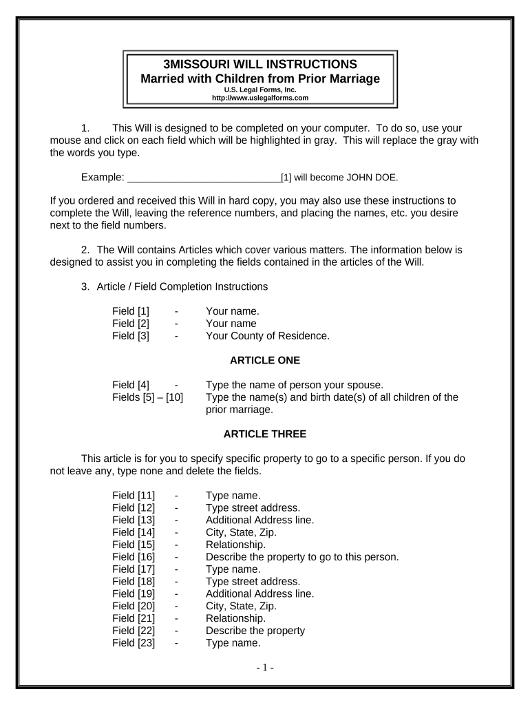 Legal Last Will and Testament for Married Person with Minor Children from Prior Marriage Missouri  Form