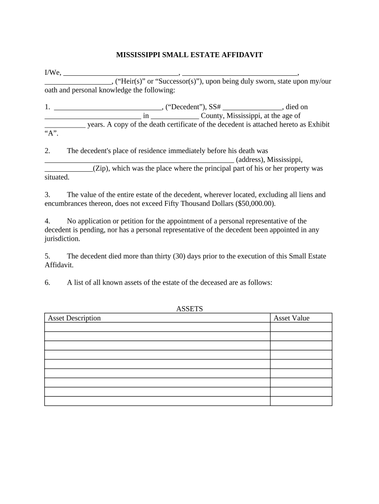 Fill and Sign the Mississippi Estate Affidavit Form