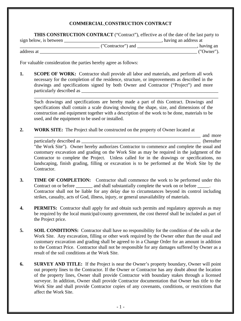 Commercial Contract for Contractor Mississippi Form