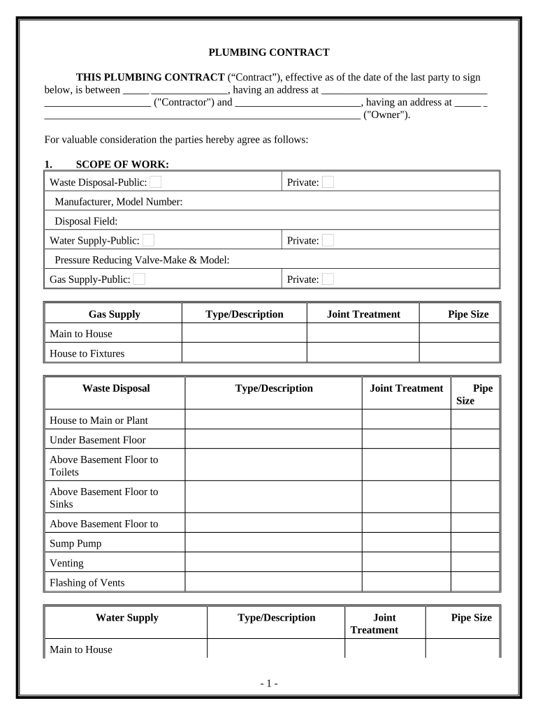 Plumbing Contract for Contractor Mississippi  Form