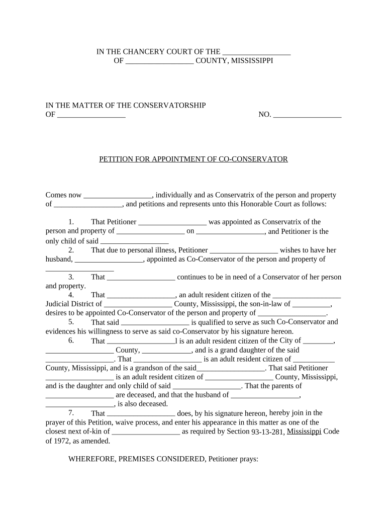 Petition for Appointment of Co Conservator Mississippi  Form