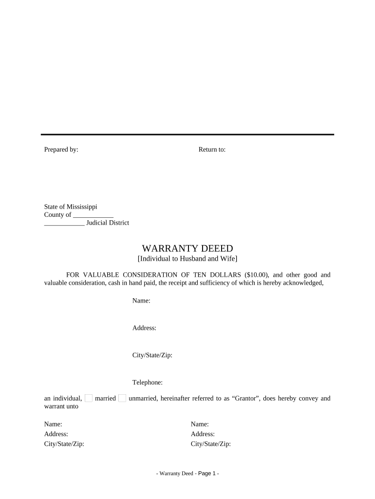 Mississippi Warranty Deed  Form