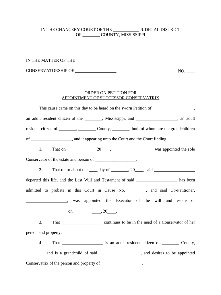 Order on Petition for Appointment of Successor Conservatrix Mississippi  Form