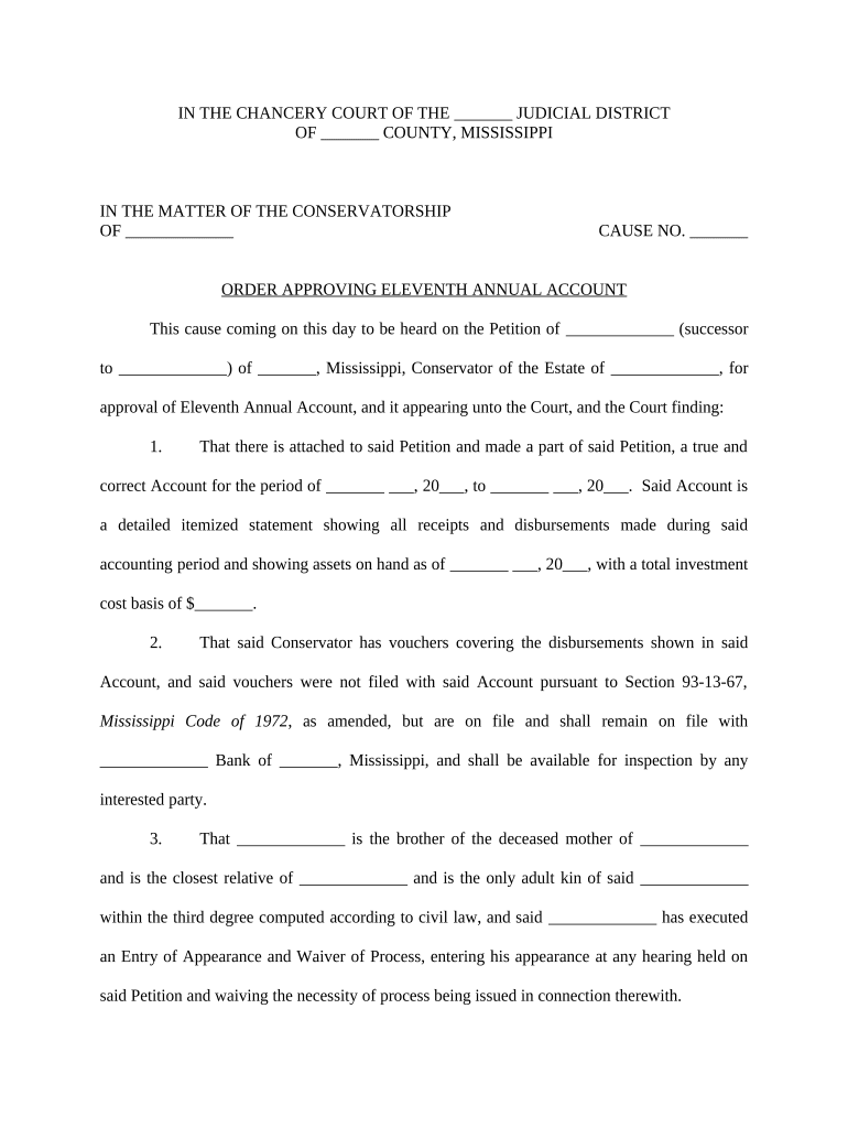 Order Approving Eleventh Annual Account Mississippi  Form