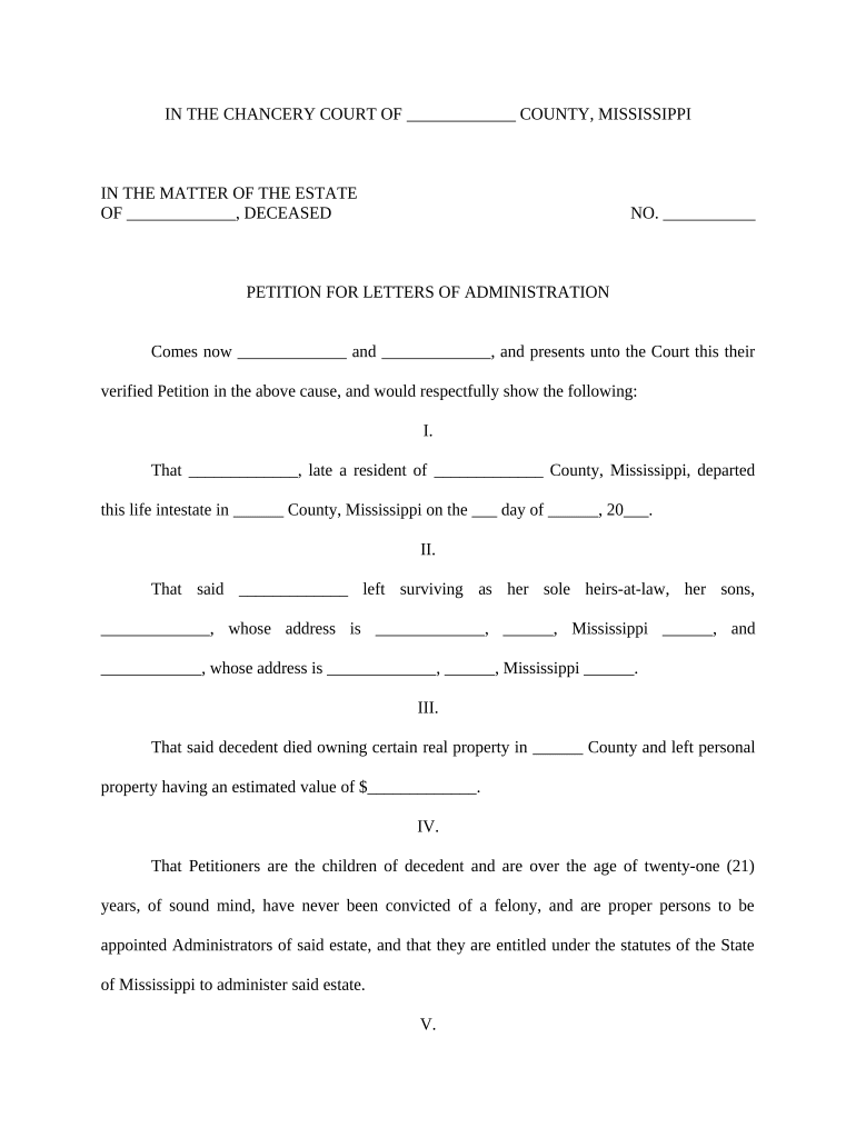 Petition Letters Administration  Form