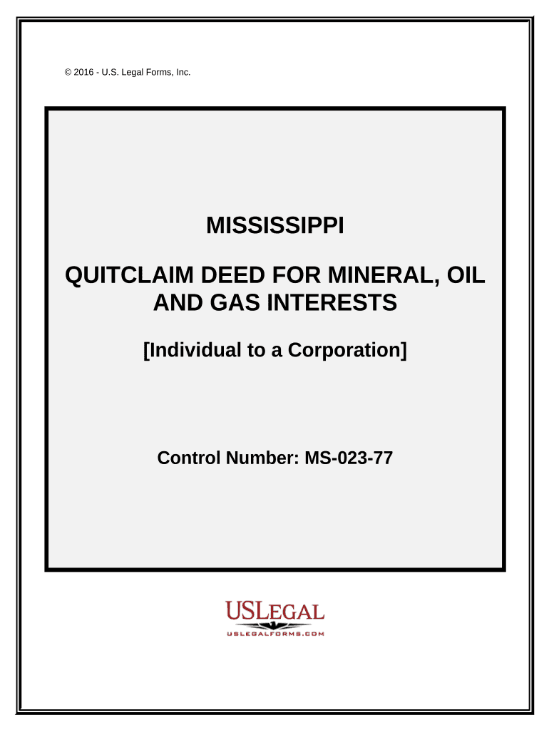 Quitclaim Deed Individual to a Corporation Mississippi  Form