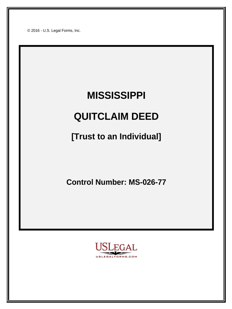 Quitclaim Deed from a Trust to an Individual Mississippi  Form