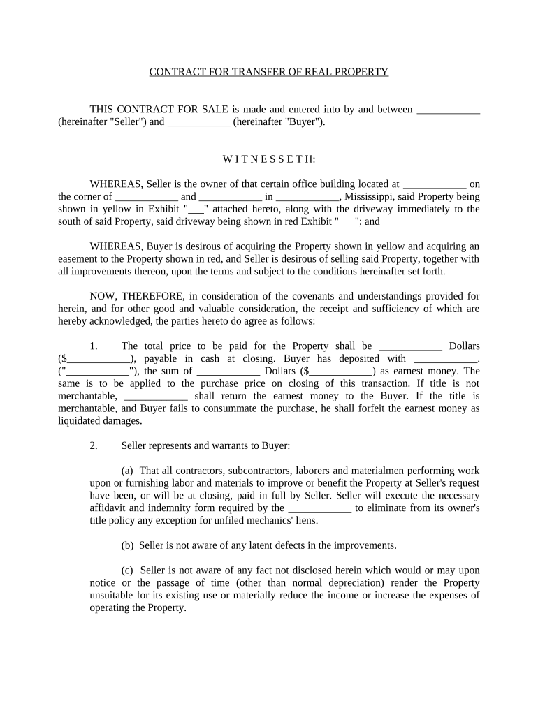 Contract for Transfer of Real Property from Bank to Individual Mississippi  Form