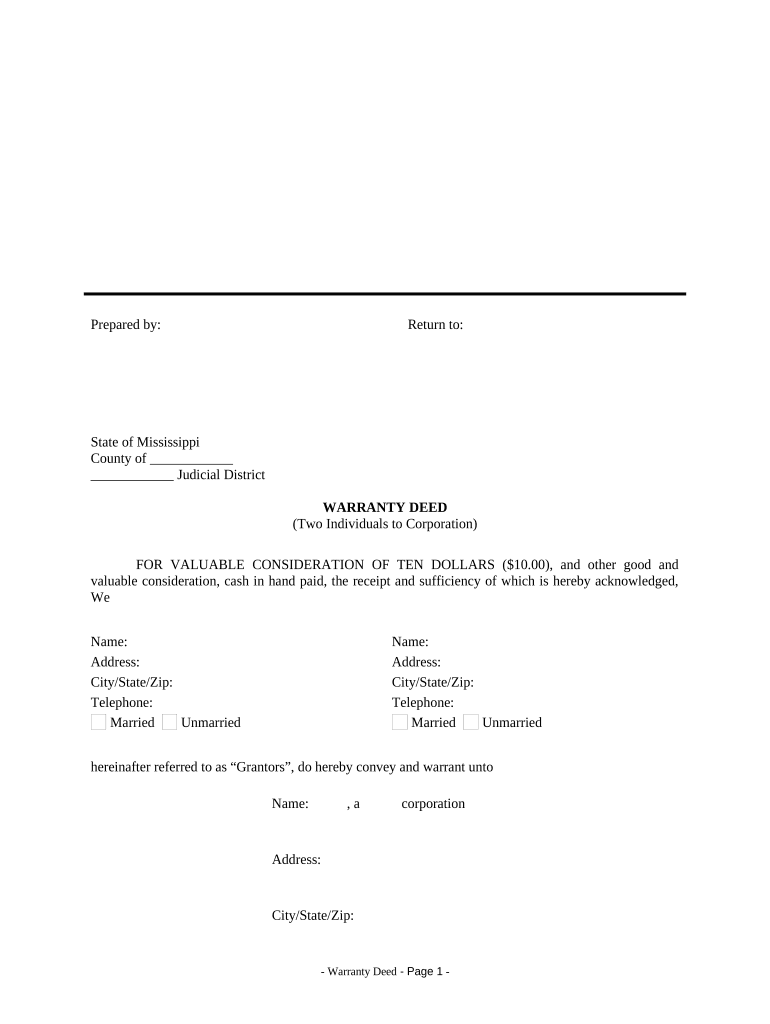 Ms Warranty Deed  Form