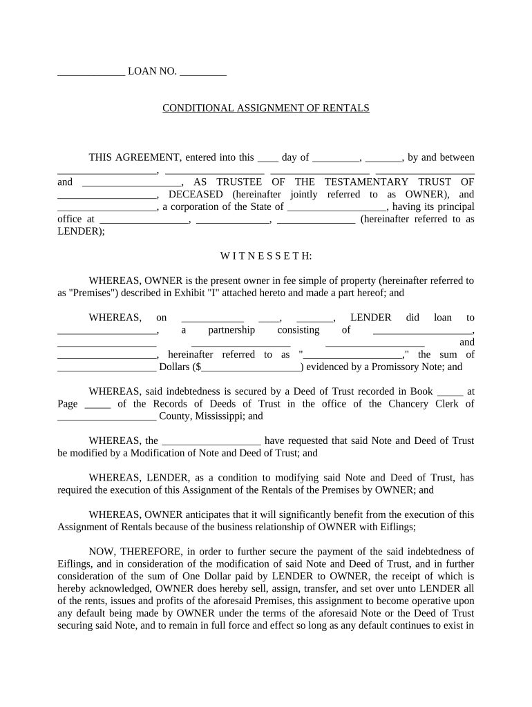 Conditional Assignment of Rentals Mississippi  Form