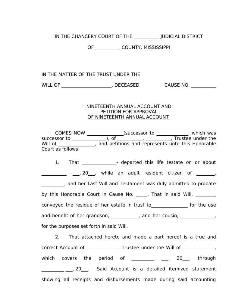 Annual Account and Petition for Approval Mississippi  Form