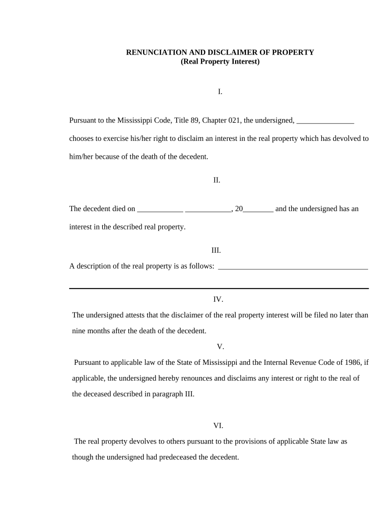 Disclaimer Property Interest  Form