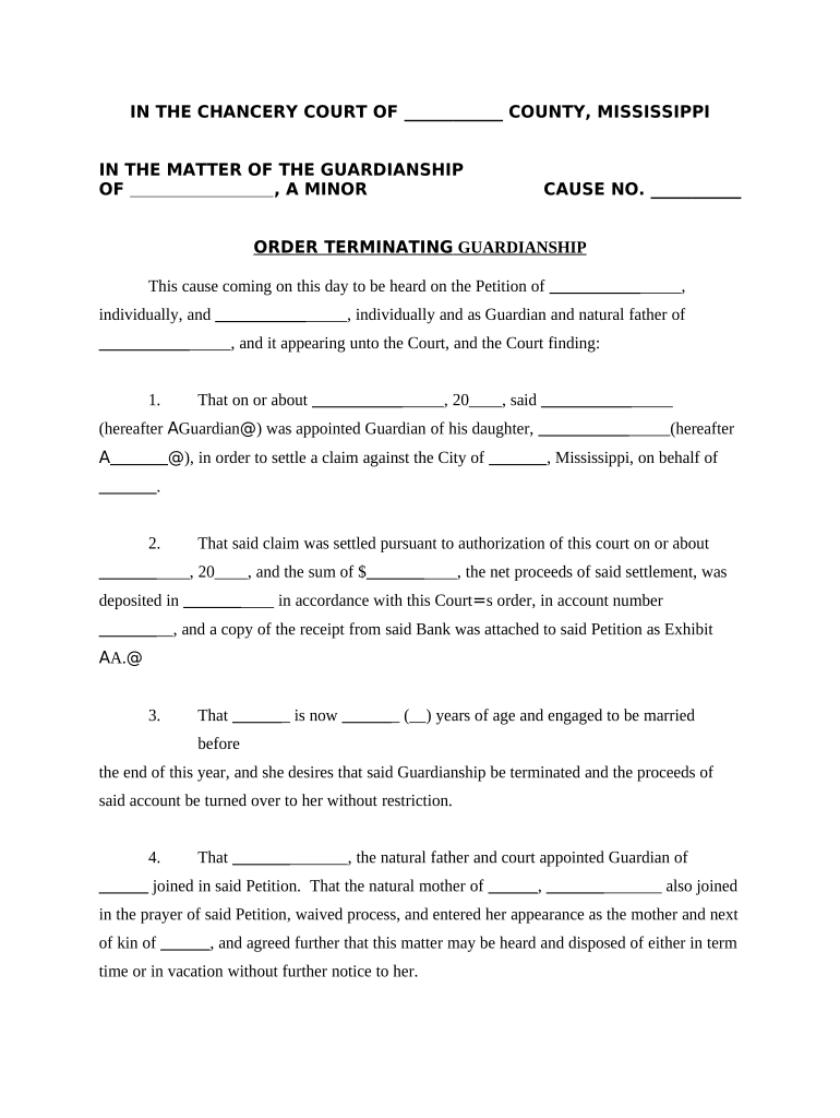 Terminating Guardianship  Form