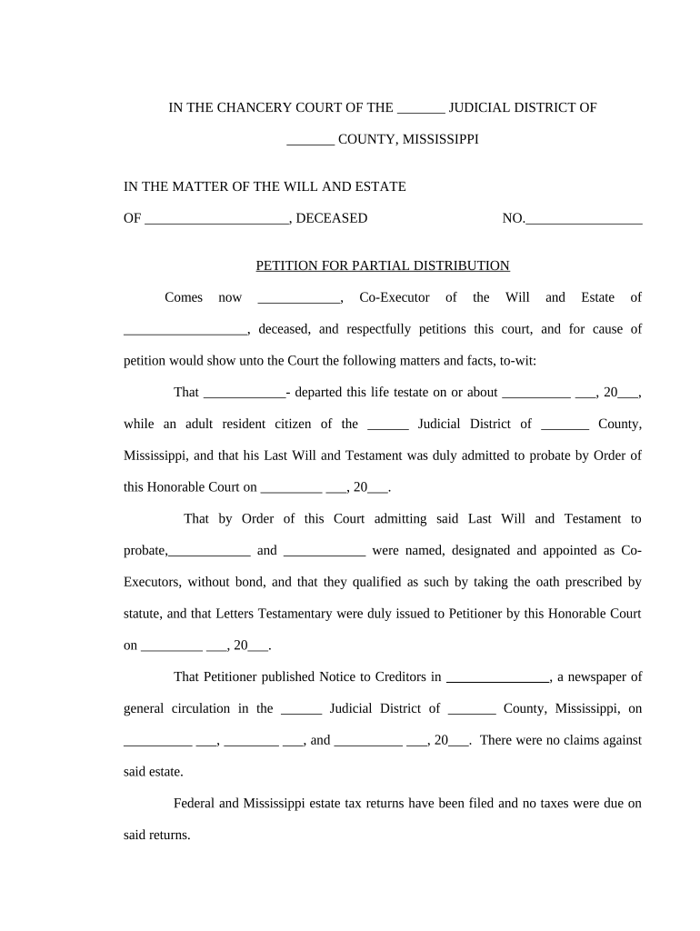 Partial Distribution Estate Form