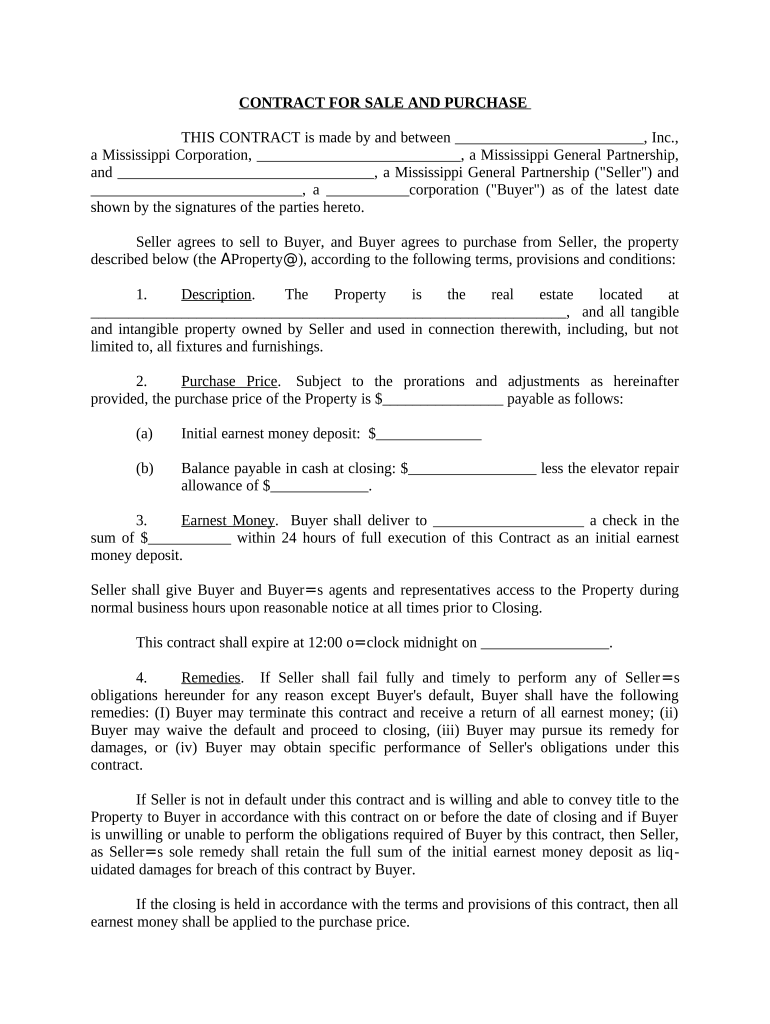 Mississippi Contract Sale  Form