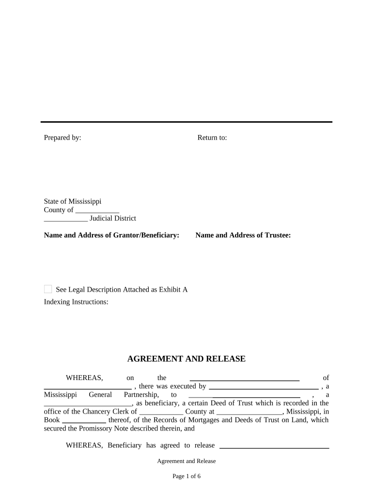 Agreement and Release from Note Mississippi  Form