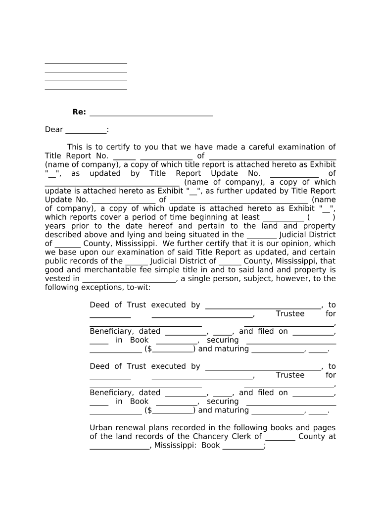 Letter Regarding Legal Examination of Title Report Mississippi  Form