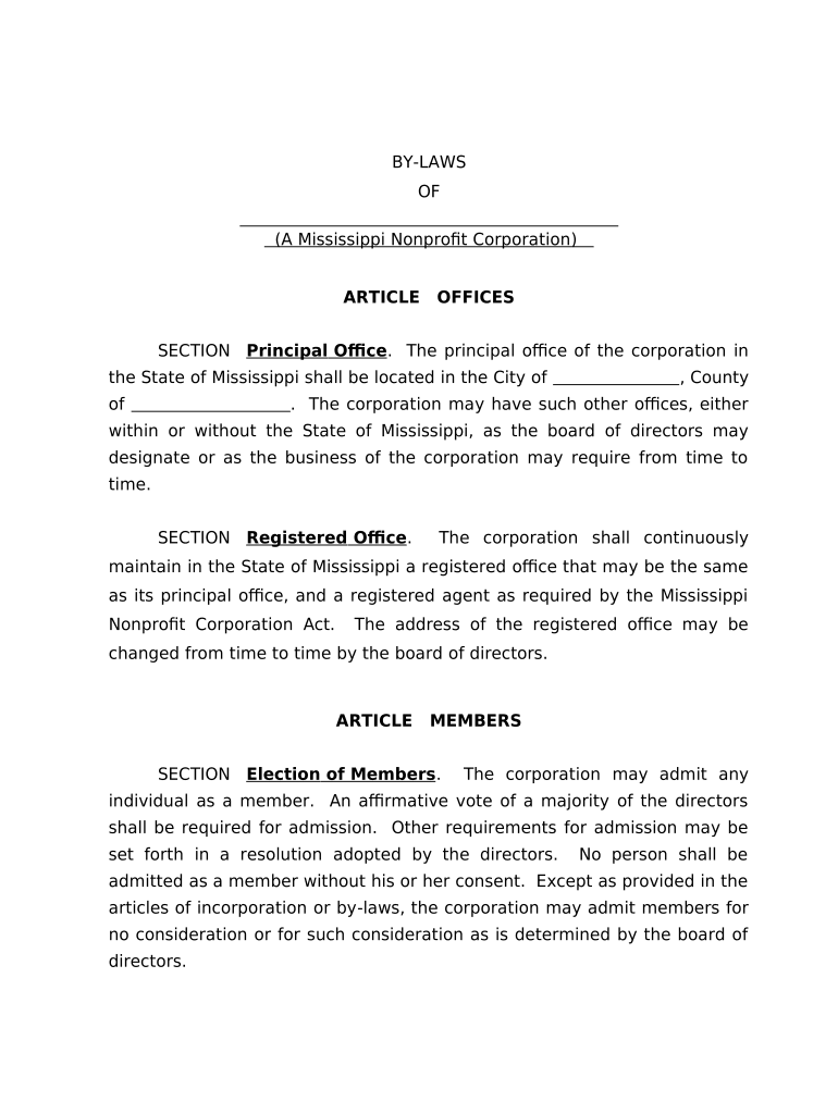 Mississippi by Laws  Form