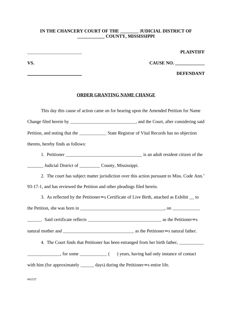 Mississippi Name Change  Form