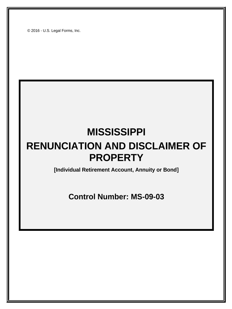 Mississippi Renunciation and Disclaimer of Property IRA, Annuity or Bond Mississippi  Form