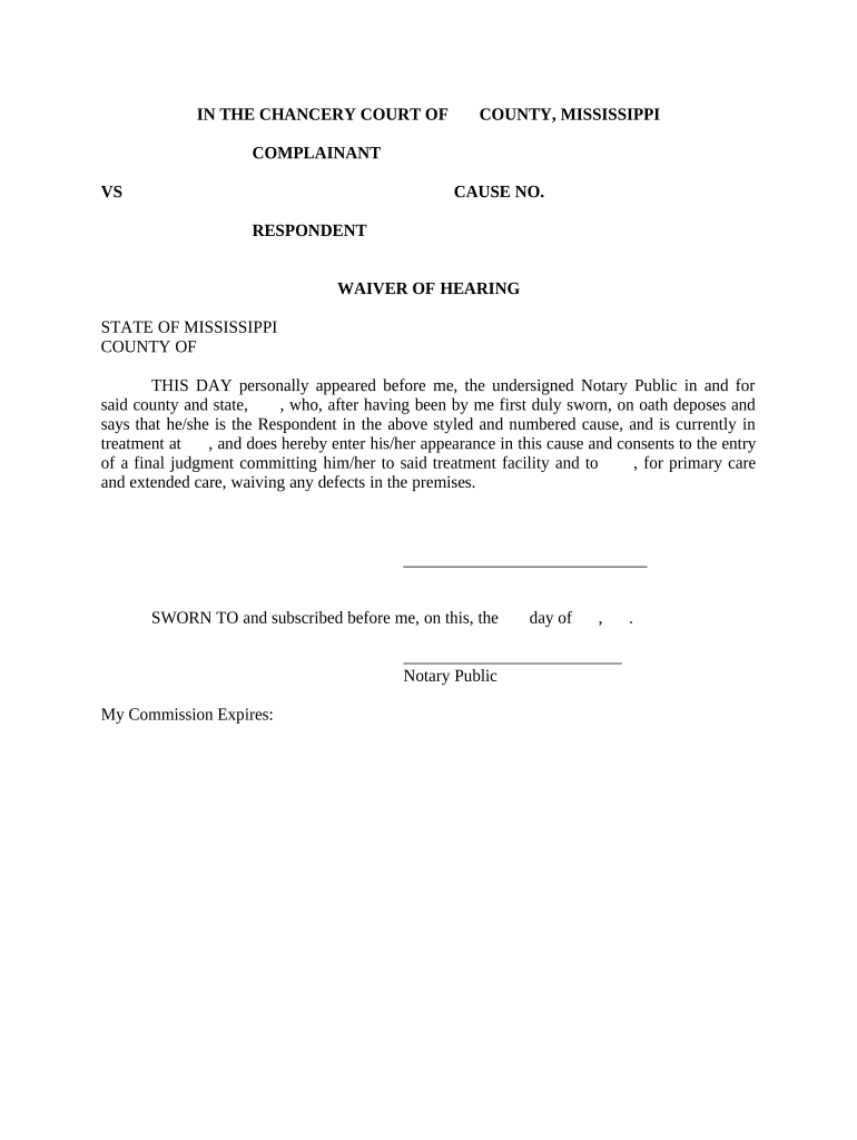 Waiver of Hearing Mississippi  Form