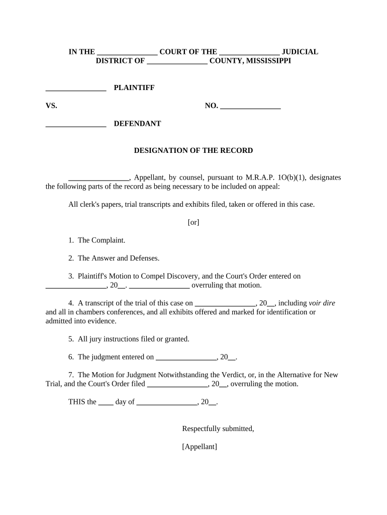 Designation of the Record Mississippi  Form
