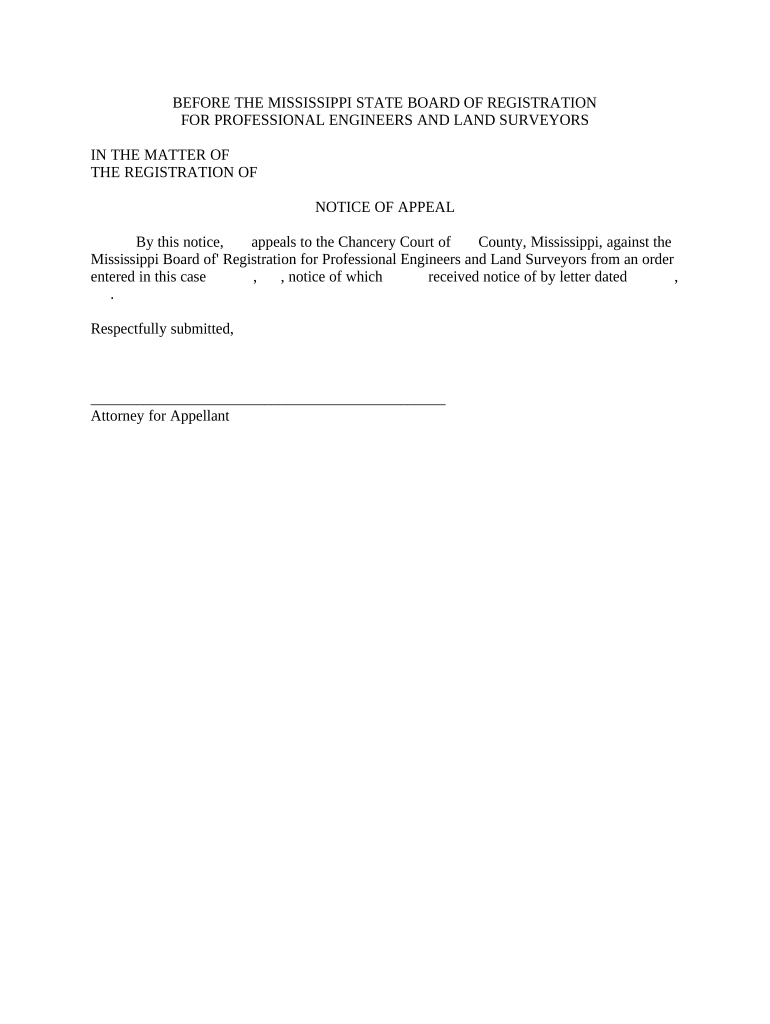 Mississippi Notice Appeal Form