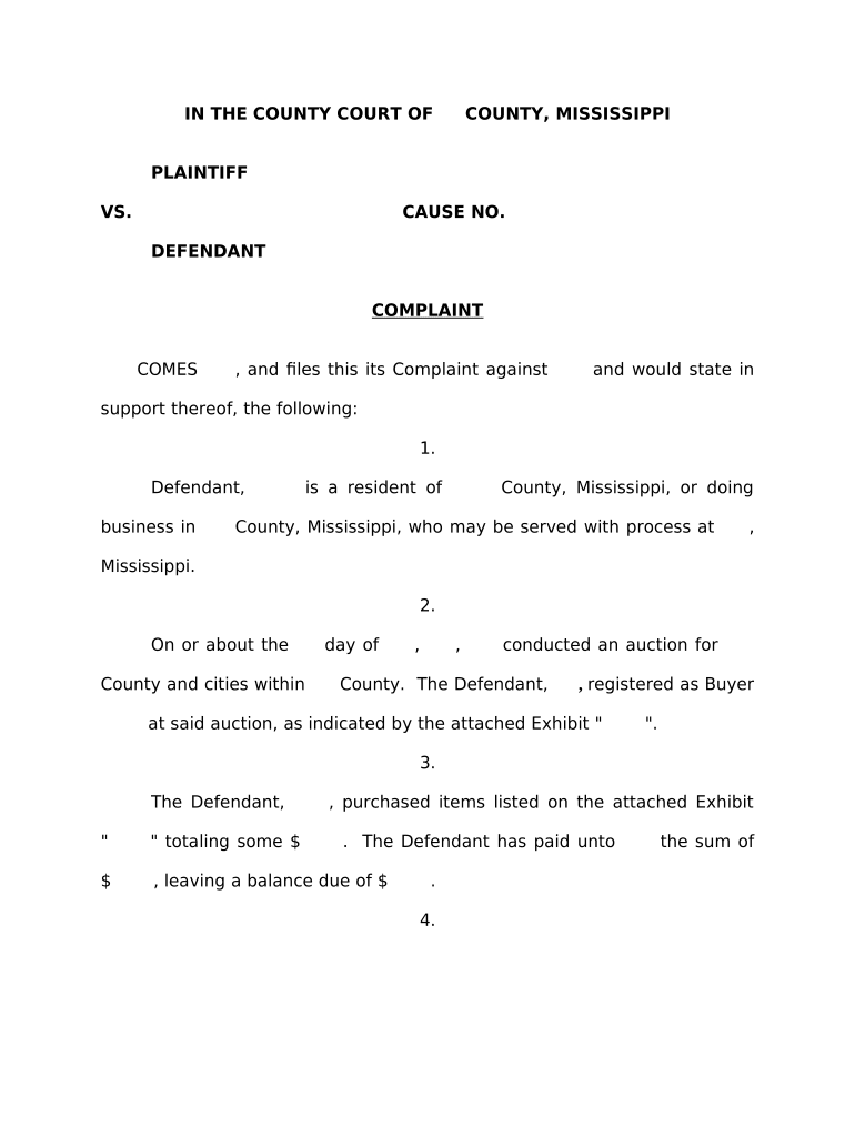 Complaint Regarding Auction Collection Mississippi  Form