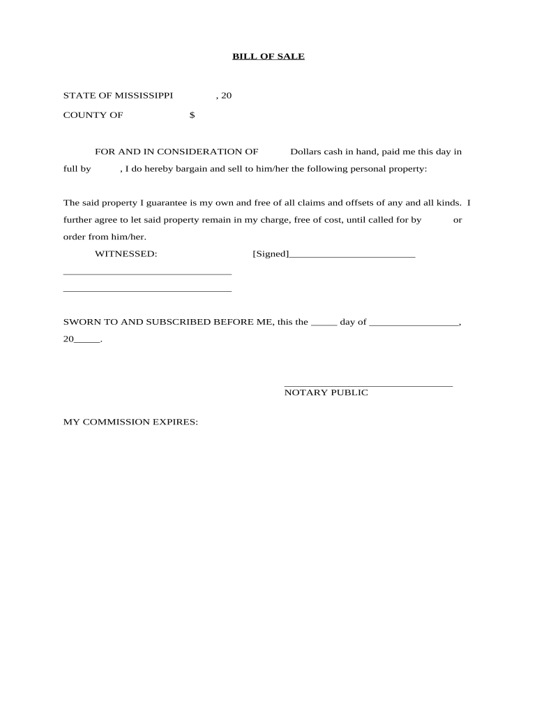 Mississippi Bill Sale  Form