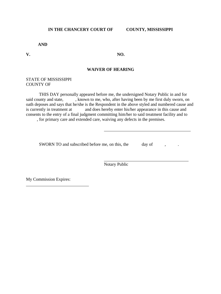 Waiver of Hearing Mississippi  Form