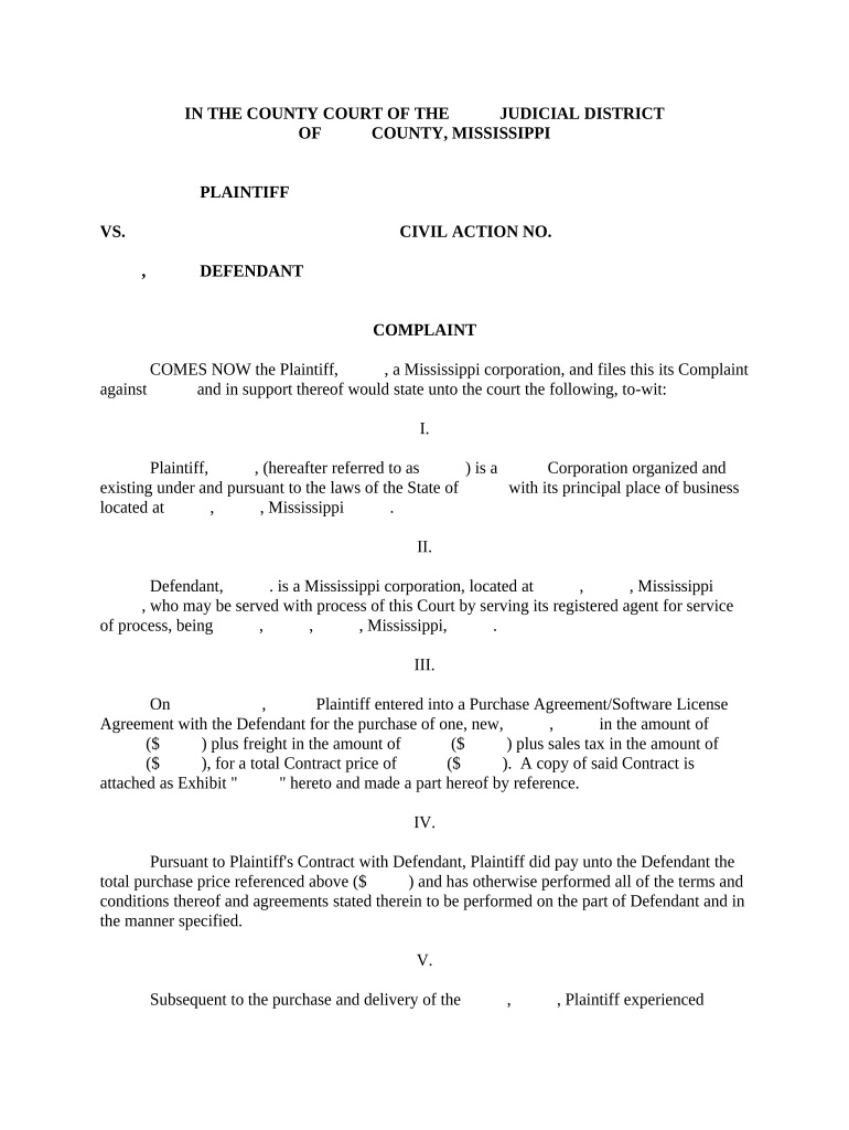 Complaint Regarding Faulty Printer Mississippi  Form