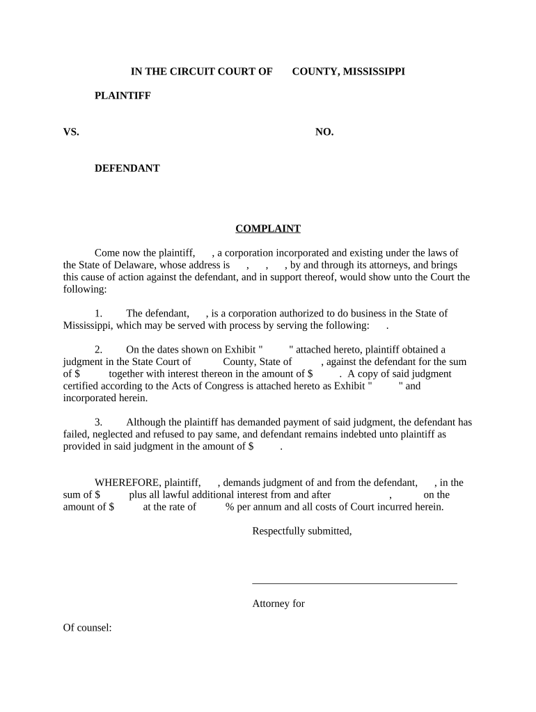 Foreign Judgment  Form