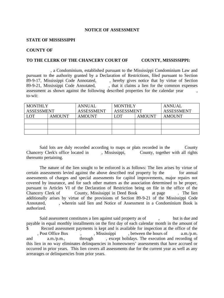 Notice Assessment Sample  Form