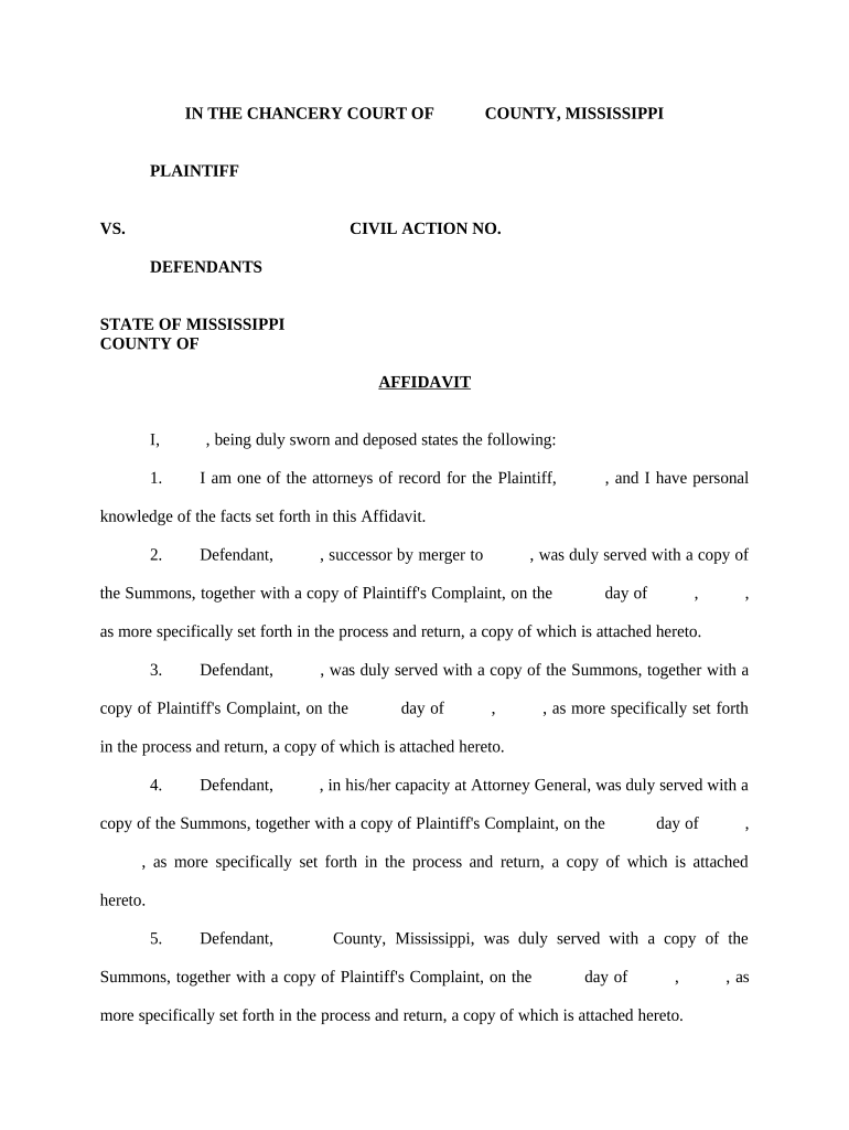 Affidavit for Default Judgment Mississippi  Form
