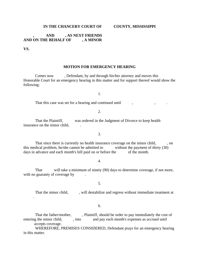 Motion Emergency Hearing  Form