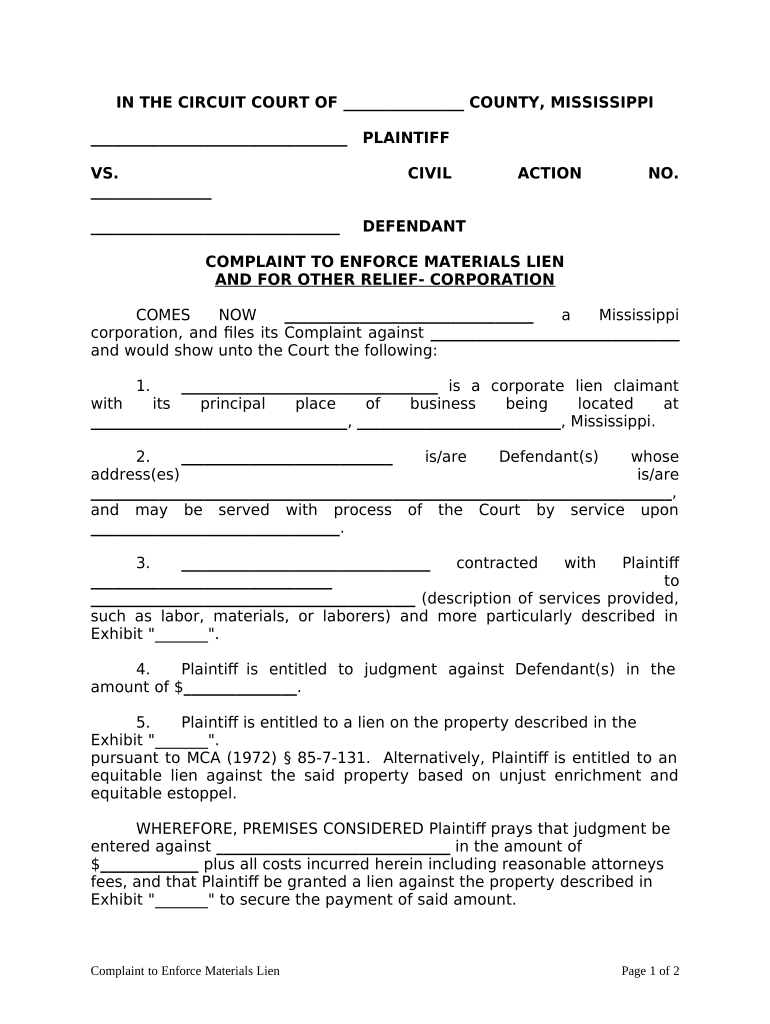 Mississippi Lien  Form