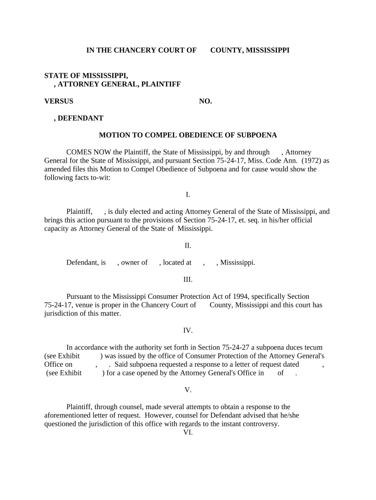 Compliance Subpoena  Form