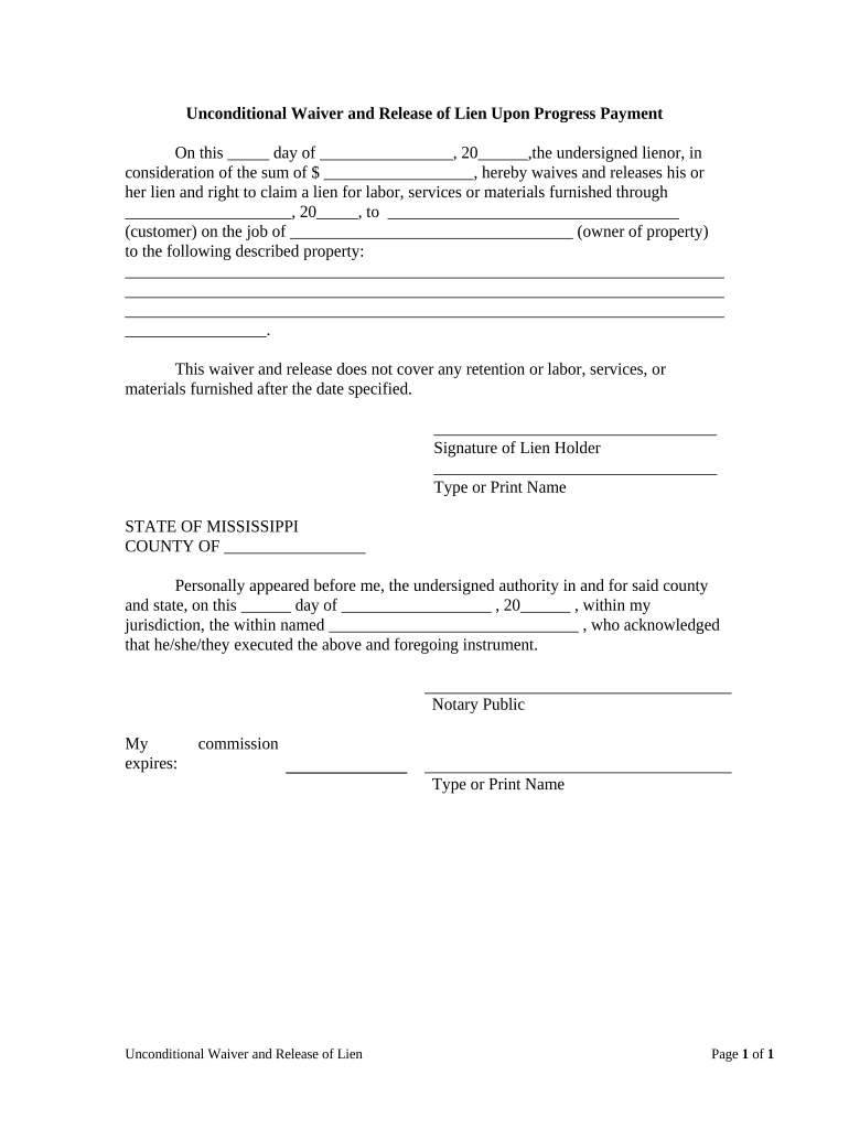 Mississippi Release Lien  Form