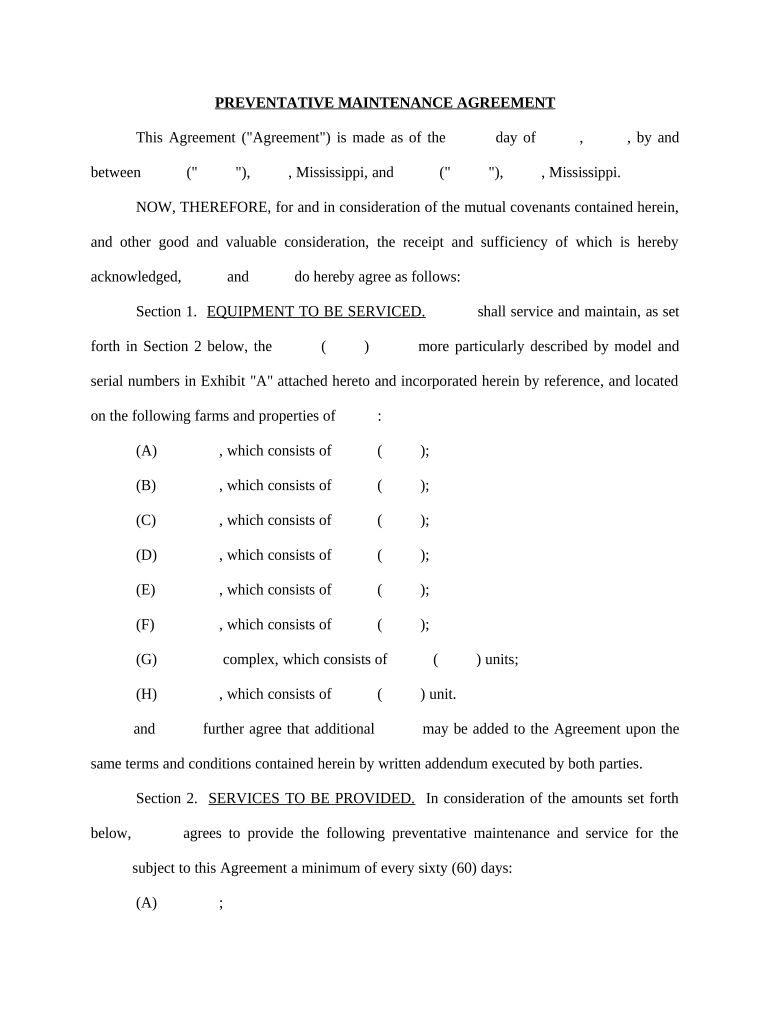 Preventative Maintenance Agreement Mississippi  Form