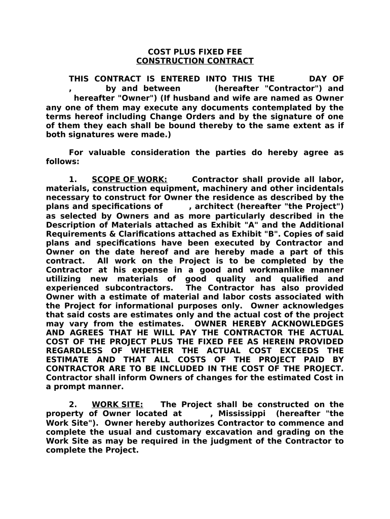 Cost Plus Contract  Form