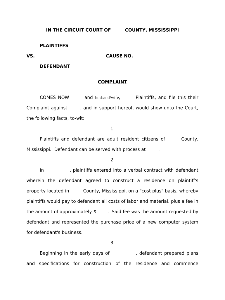 Breach Contract Defendant  Form