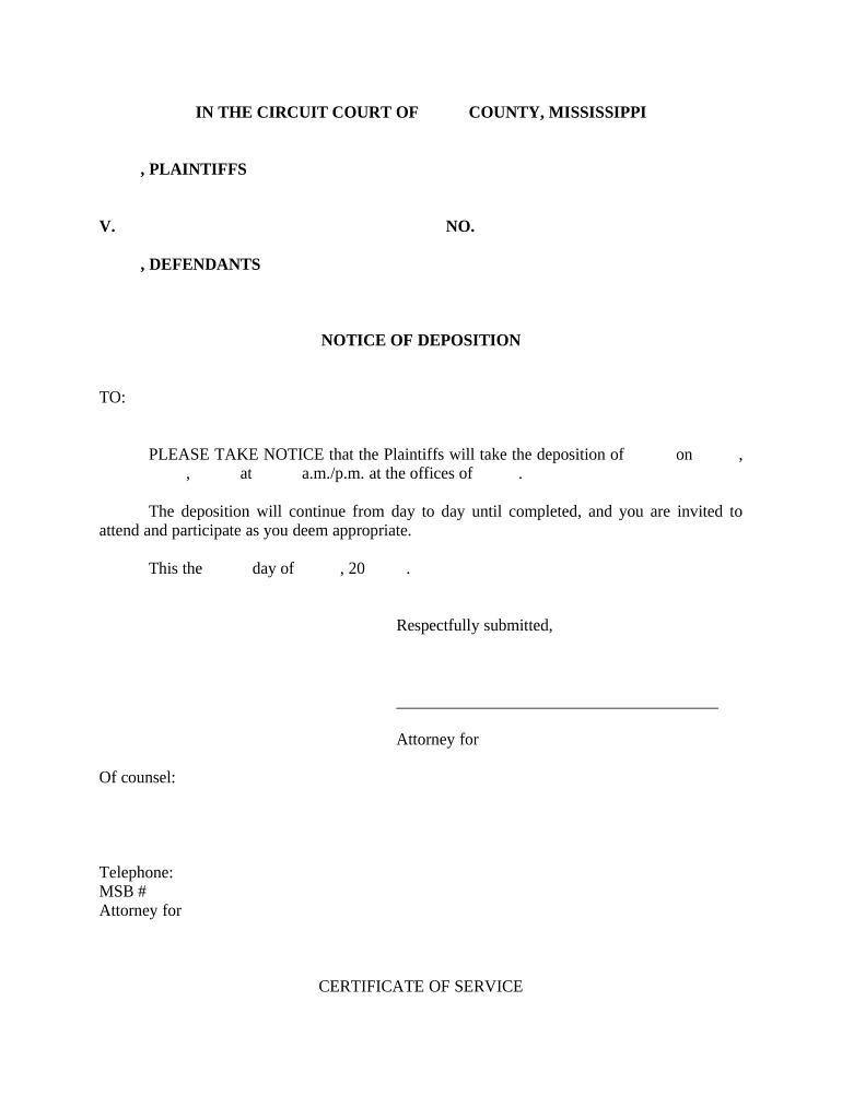 Notice Deposition  Form