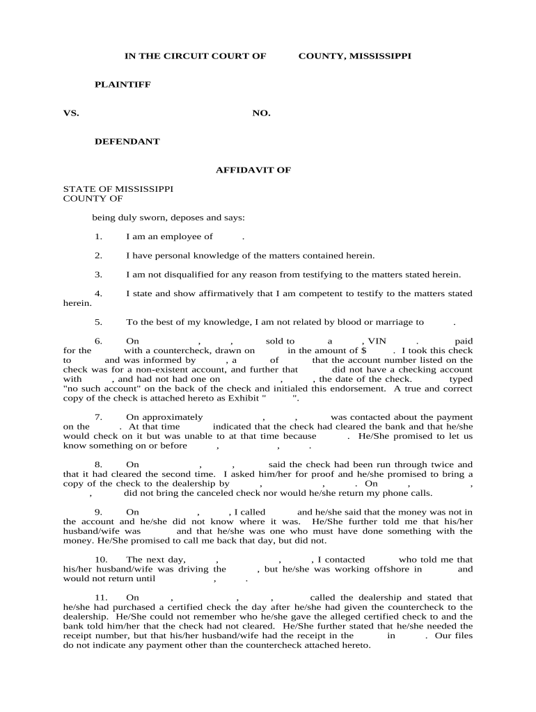 Affidavits Mississippi  Form