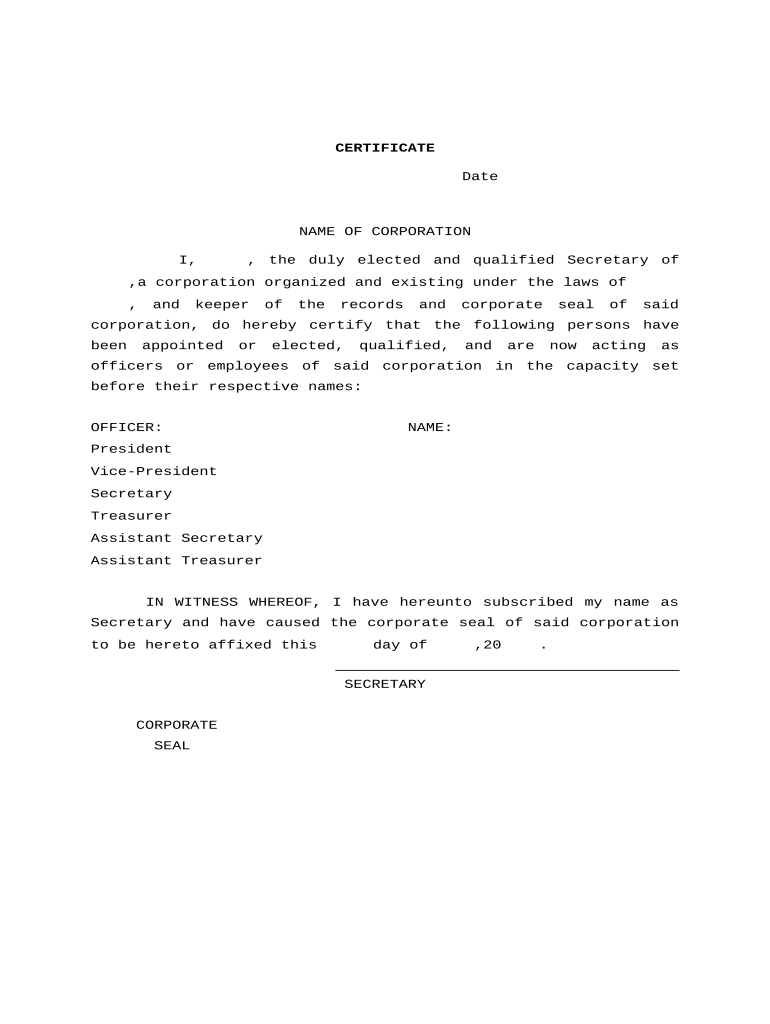 Certificate of Election of Officers Mississippi  Form