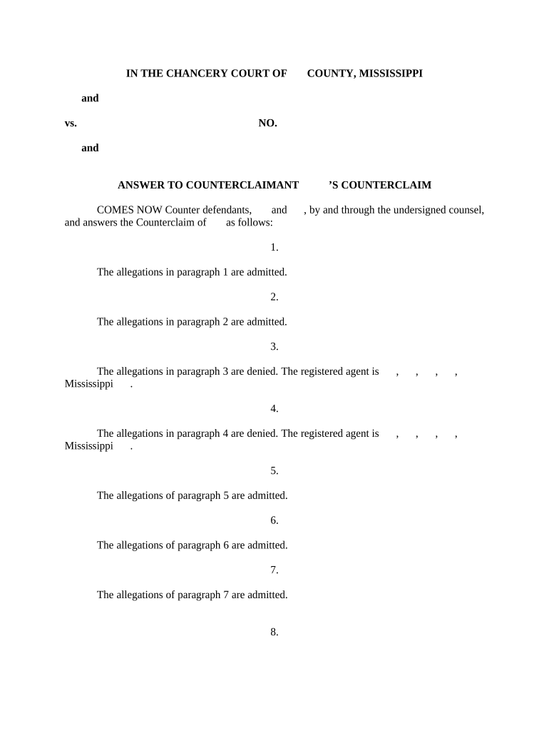 Answer to Counterclaimant's Counterclaim Mississippi  Form