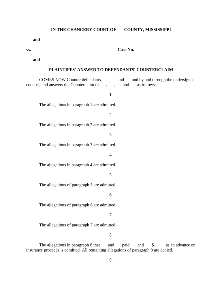 Mississippi Counterclaim  Form